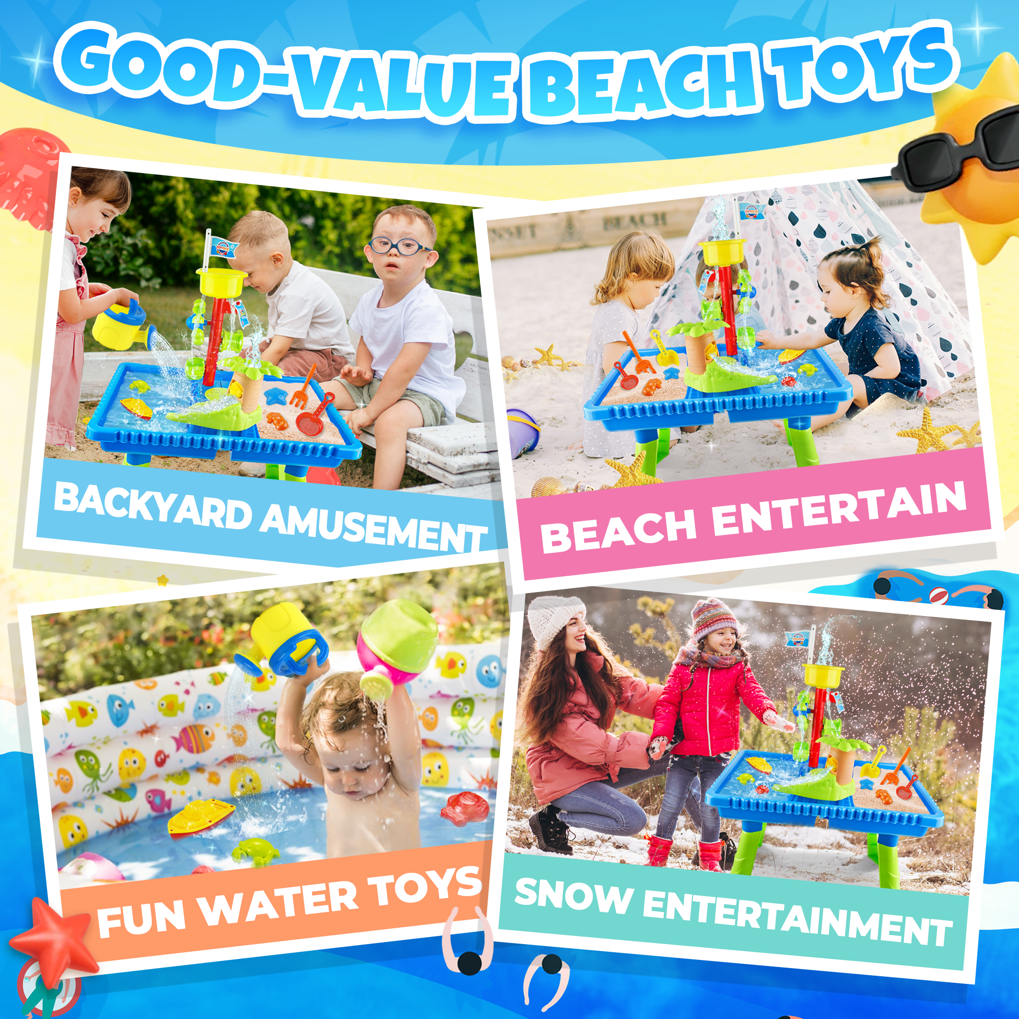 YCFUN Kids Sand Water Table for Toddlers 3-8, Plastic Outdoor Activity Sensory Tables
