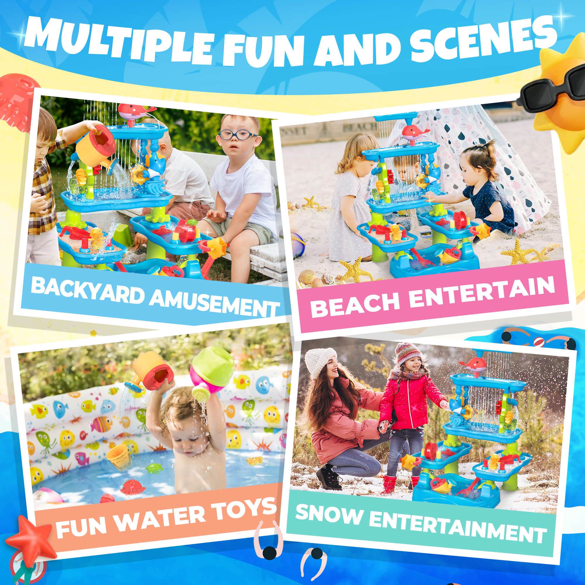 YCFUN Sand and Water Tables for Toddlers, 5 Tier Outdoor Toys for Kids Boys Girls