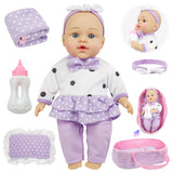 YCFUN Soft Body Baby Doll Set with Portable Toy Cradle, Washable Clothes & Pacifier, Pretend Play Toy for Kids 1-3