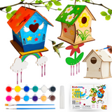 YCFUN Arts and Crafts for Kids, 2 Pack Bird House Outdoor, YCFUN Unpainted Wood DIY Birdhouse with Paint Strips, Toys for Girls 6 to 8 Years