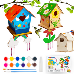 YCFUN Arts and Crafts for Kids, 2 Pack Bird House Outdoor, YCFUN Unpainted Wood DIY Birdhouse with Paint Strips, Toys for Girls 6 to 8 Years