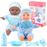 YCFUN 12 Inch Twin Baby Doll Set, Black and White Baby Doll Toy with Clothes & Pacifier, Pretend Play Preschool Toys for Toddlers Kids