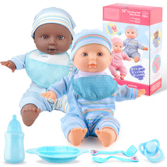 YCFUN 12 Inch Twin Baby Doll Set, Black and White Baby Doll Toy with Clothes & Pacifier, Pretend Play Preschool Toys for Toddlers Kids