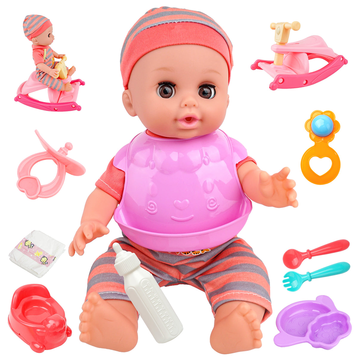 16 Inch Baby Doll, YCFUN Dolls Toy Set Baby Girl Toys Pretend Play Preschool Toys Gift for Toddlers