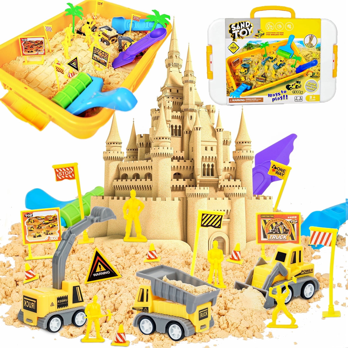 Beach Toys, YCFUN Sand Toys Sandbox Toys for Kids Childs with Sensory Sand, Beach Construction Set with Excavator & Tools, 5 lbs