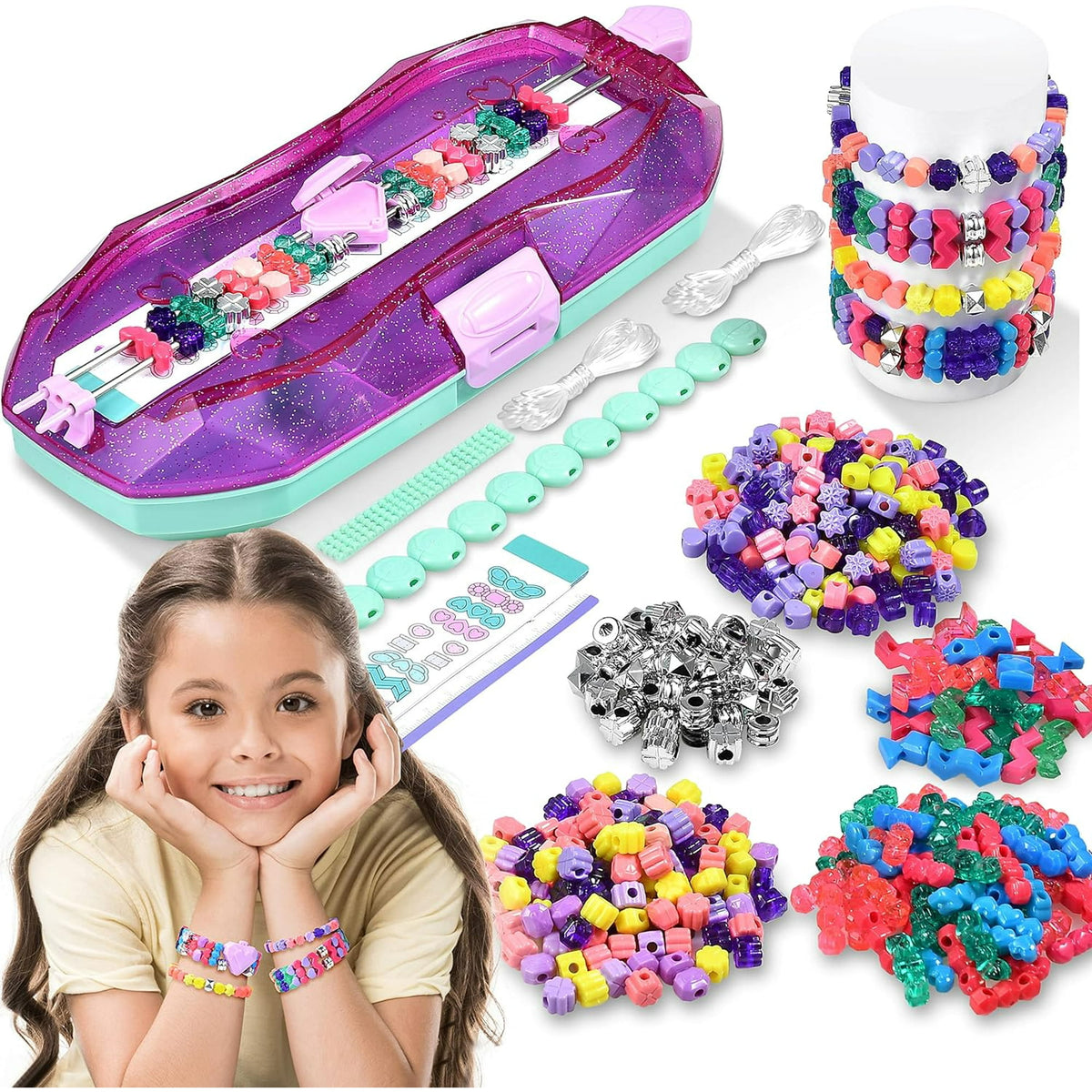 Bracelet Making Kit, YCFUN Toy Gem Makeup Jewelry Making Kit with Storage Box, DIY Girls Toys for Child Ages 6+