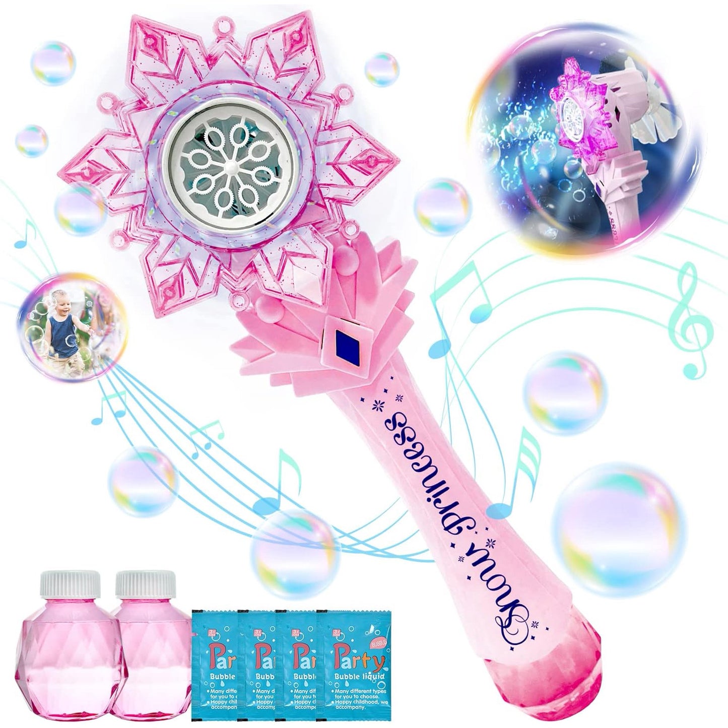 YCFUN Bubble Machine - Princess Magic Bubble Wand Frozen Toys for Girls, Music & Light Bubble Blower - Outdoor Fun Bubble Toys, Birthday Gifts for Kids