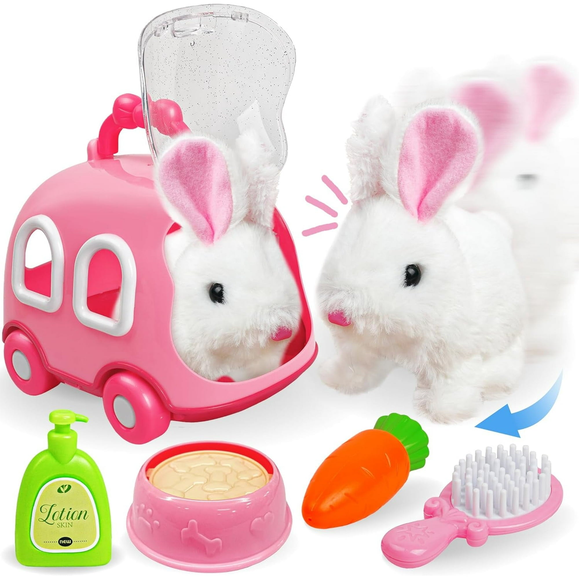YCFUN Toy Dog for Kids, Pretend Play Set with Electric Dog Toys for 3-8 Year Girls Boys, 7 Pieces Pet Cares with Puppy Carrier