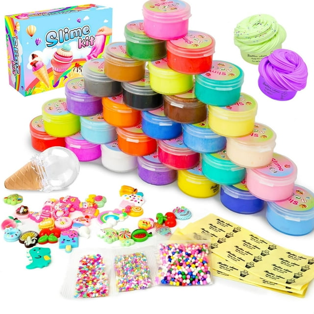 YCFUN 30 Pack Butter Slime Kit for Girls Boys, Kids Party Favors, Stress Relief Toy for Tollders Kids, Educational Slime Toys Prize for Birthday Gifts