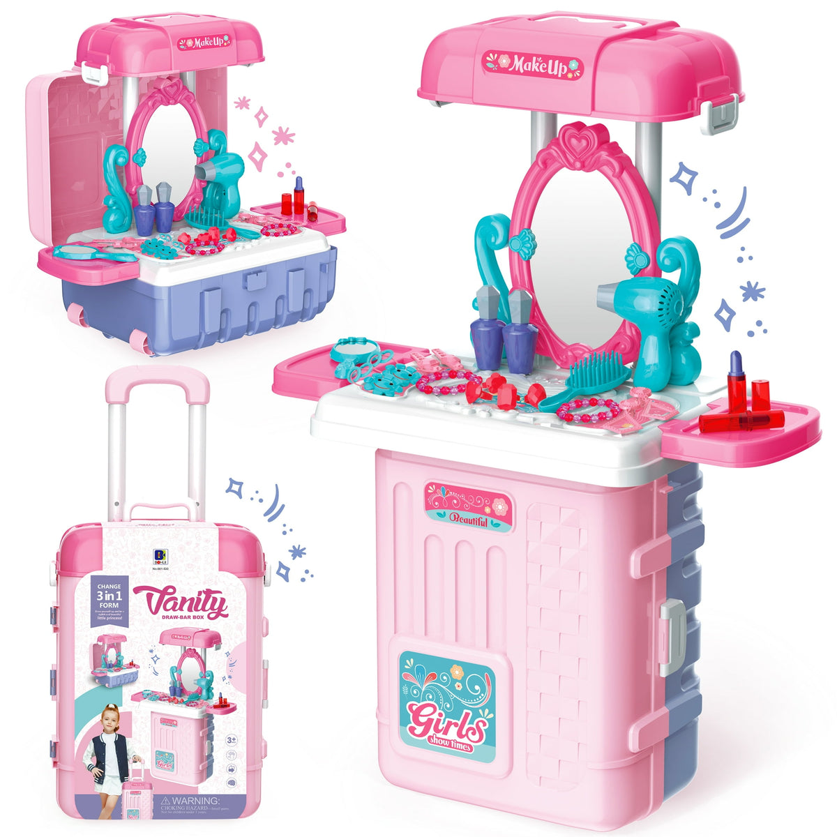Girl Toys, YCFUN 3-in-1 Kids Makeup Girls Makeup Kids Makeup Set for Kids Tollders Age 4 6, Pink