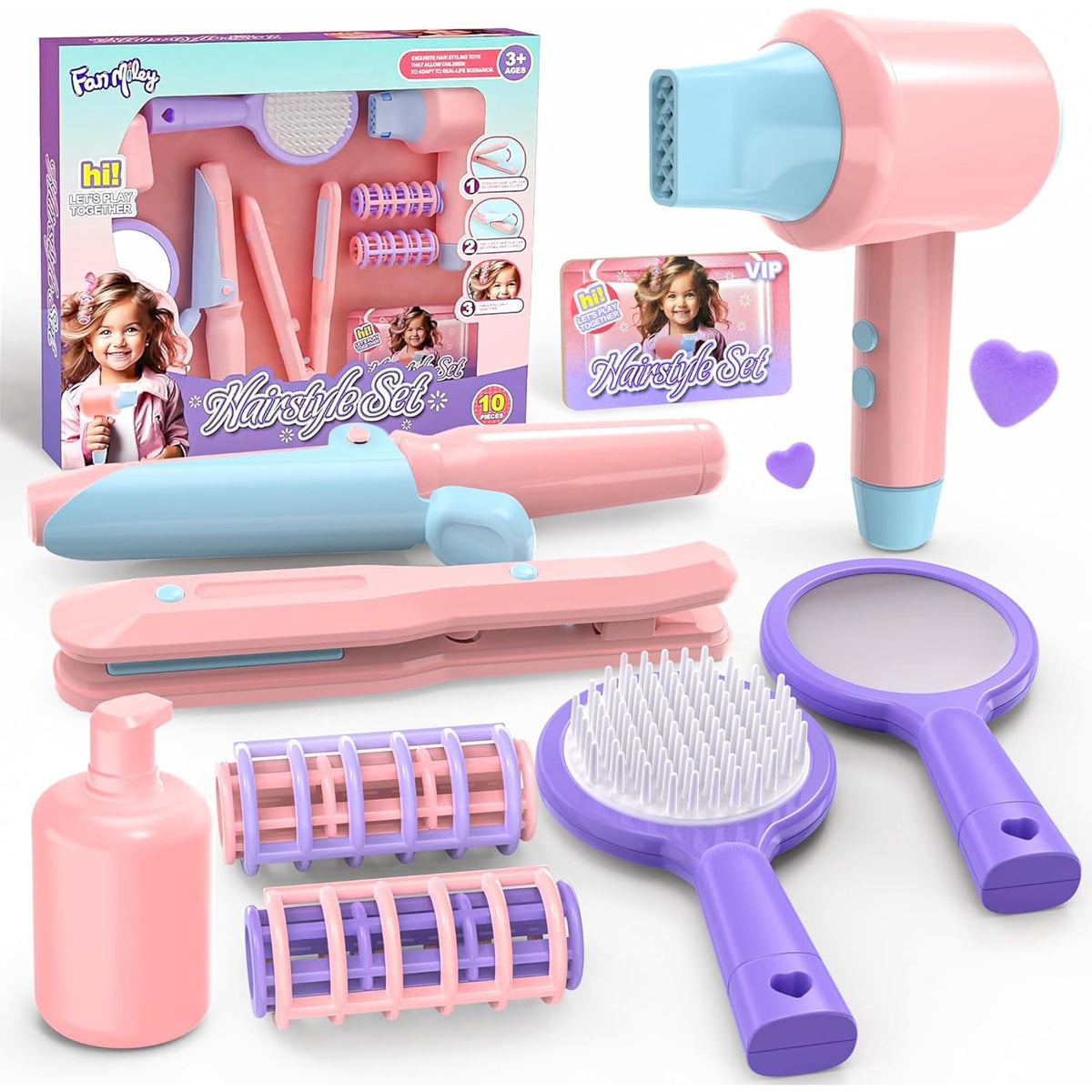 YCFUN Girls Beauty Salon Toy Set, Pretend Play Doll Hair Stylist Toy Kit for Kids Girls Boy Age 3+