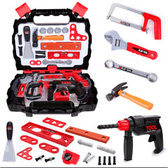 YCFUN 25pcs Kids Toddler Tool Set, Pretend Play Kids Tool Case with Toy Drill, Toy Plastic Construction Kit