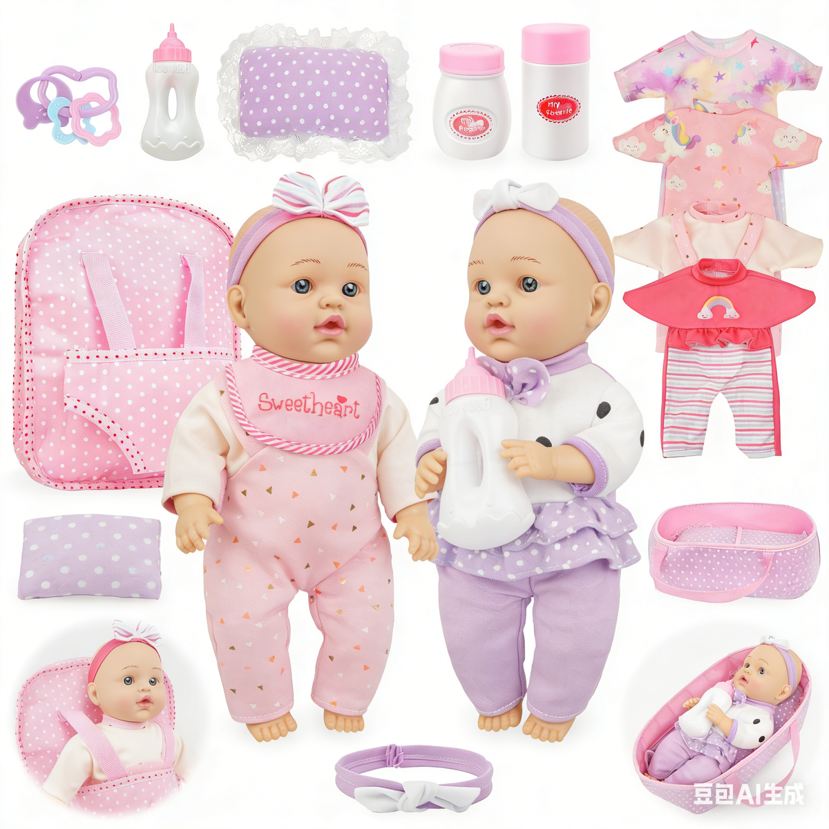 12 Inch Soft Body Baby Doll with 3 Outfits, Backpack & Feeding Accessories, Doll Carrier Toys Set for Toddlers Girls