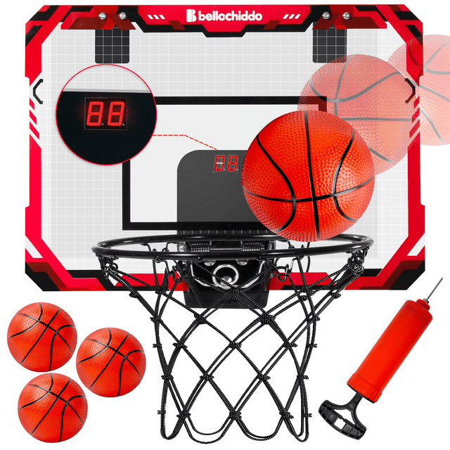 Mini Basketball Hoop, YCFUN Indoor Hoop, Over The Door Basketball Hoop, with Electronic Scorerboard and 3 Basketalls for Kids and Adults