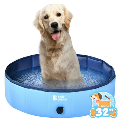 YCFUN Foldable Hard Plastic Pool for Dogs and Kids, Non-slippery Swimming Pool with PP Boards, Kiddie Pool for Dogs, Indoor&Outdoor Pet Bathing Tub with Water Drainage， 32inches