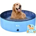 YCFUN Foldable Hard Plastic Pool for Dogs and Kids, Non-slippery Swimming Pool with PP Boards, Kiddie Pool for Dogs, Indoor&Outdoor Pet Bathing Tub with Water Drainage， 32inches
