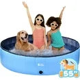 YCFUN Foldable Hard Plastic Pool for Dogs and Kids, Non-slippery Swimming Pool with PP Boards, Kiddie Pool for Dogs, Indoor&Outdoor Pet Bathing Tub with Water Drainage， 32inches