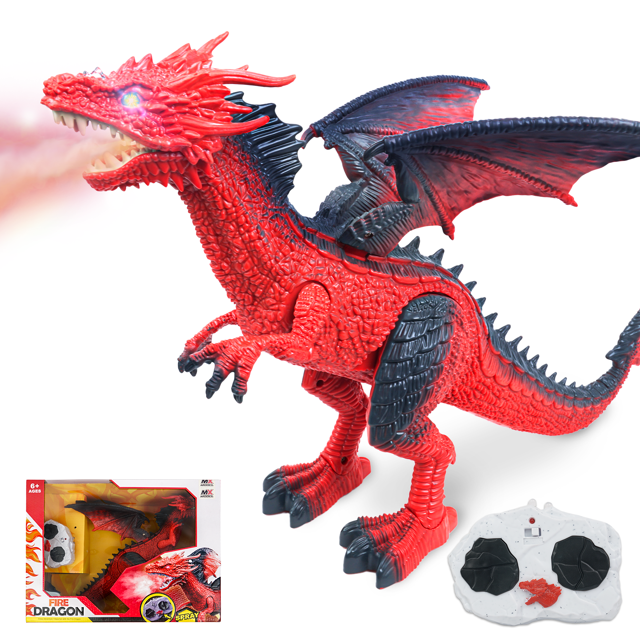 Remote Control Dinosaur, RC Walking Robot Dinosaur Infrared Dragon Toys for Kids Boys Girls, w/ Spray Breathing, Wings, Lights & Sounds