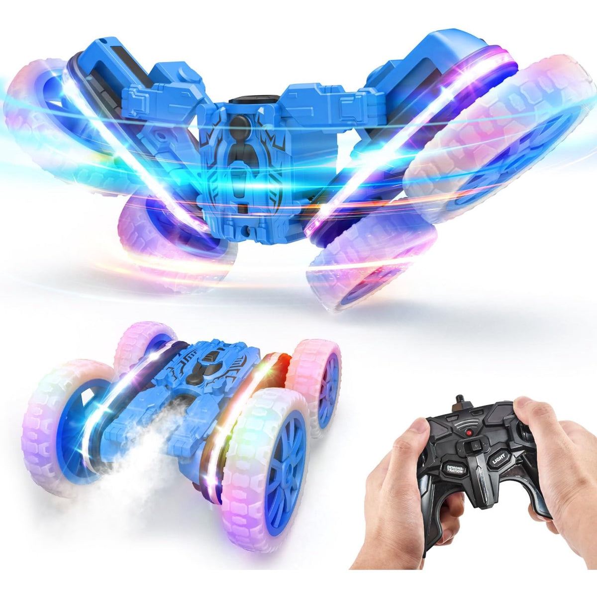 YCFUN Remote Control Cars, Double Sided 360°Rotating 4WD RC Cars with Lights 2.4GHz Electric Race Stunt Toys