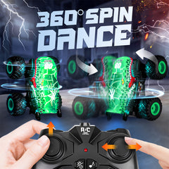 Remote Control Monster Trucks with Lights and Music, All Terrain Stunt Car RC Dinosaur Toys