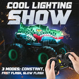 Remote Control Monster Trucks with Lights and Music, All Terrain Stunt Car RC Dinosaur Toys