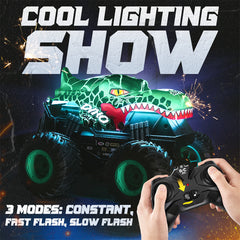 Remote Control Monster Trucks with Lights and Music, All Terrain Stunt Car RC Dinosaur Toys