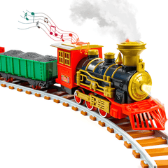 Train Set, Electric Toys for Christmas, Steam Car Railway Track Set with Light Sounds