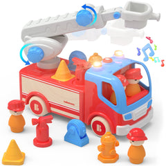 YCFUN Construction Toy Vehicles Trucks, Wooden Toy Cars for Kids