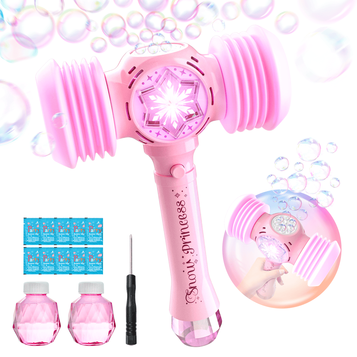 YCFUN Hammer Bubble Guns with LED Lights & Sound, Outdoor Bubble Machine Toys