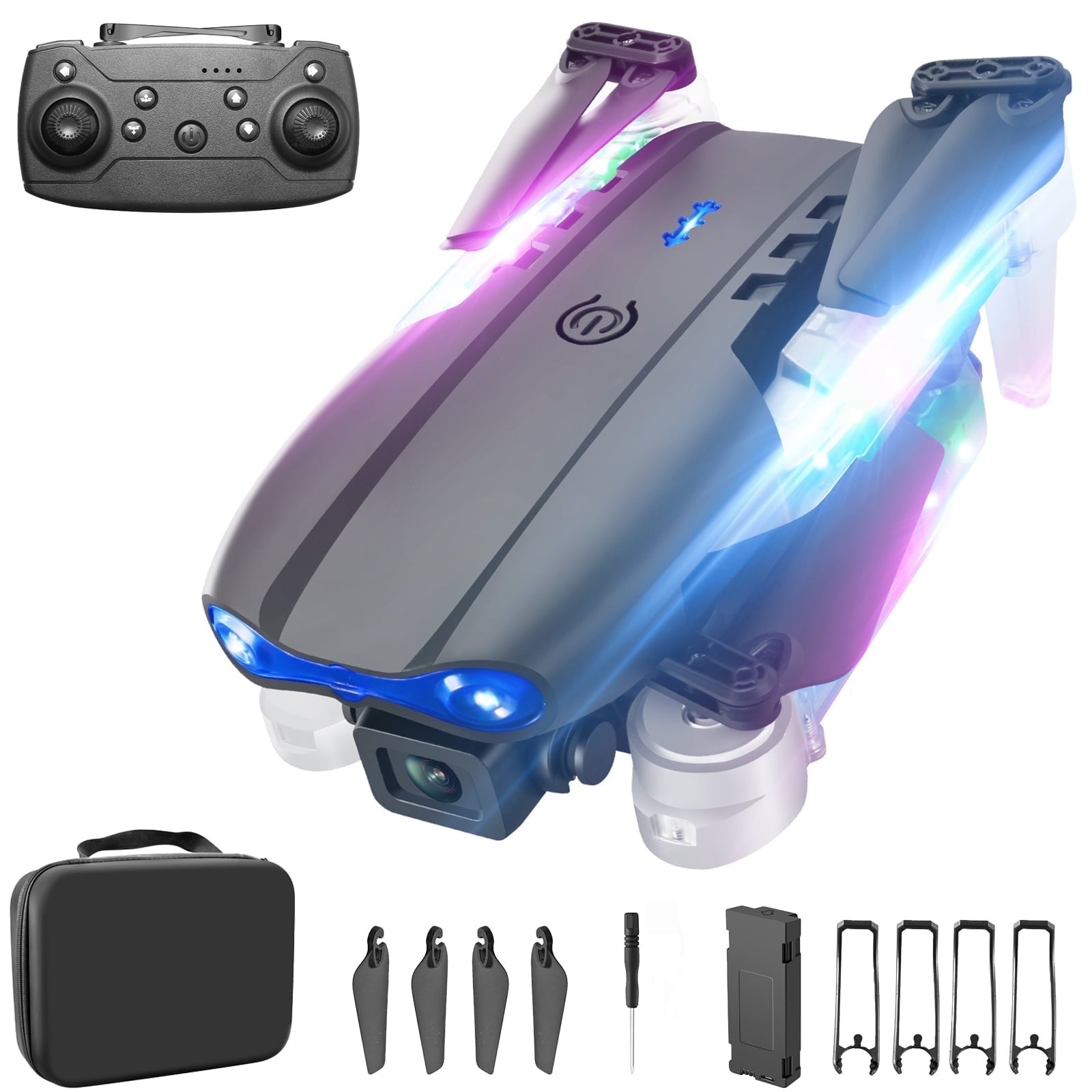 YCFUN Drone with HD Camera for Adults Kids, FPV RC Quadcopter with Coloeful LED Lights