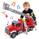 Large Fire Truck Toy for Kids, Fire Engine Toy with Lights & Sounds, 17" Extendable Ladder & Working Water Pump, Birthday Gift for Boys