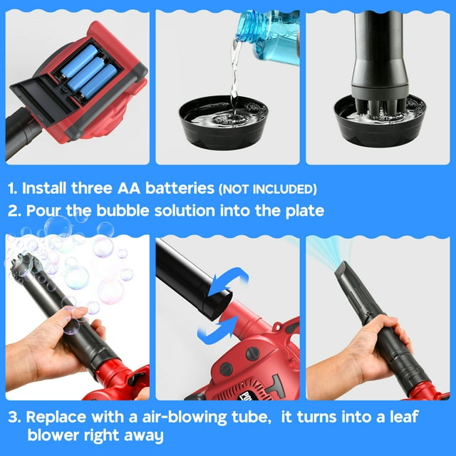 2 in 1 Toy Bubble Leaf Blower, Gardening Tool Set with Realistic Sound and Wind