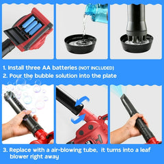 2 in 1 Toy Bubble Leaf Blower, Gardening Tool Set with Realistic Sound and Wind