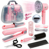 Kids Hair Salon Toys for Girls, Pretend Play Beauty Playset with Hairdryer, Scissor, Combs & Storage Bag, Styling Toy Kit for Girls
