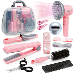 Kids Hair Salon Toys for Girls, Pretend Play Beauty Playset with Hairdryer, Scissor, Combs & Storage Bag, Styling Toy Kit for Girls