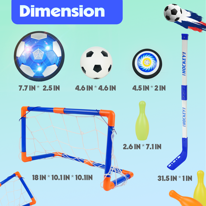 YCFUN 4-in-1 Foldable Soccer Set, Beginner Sports Soccer Game Hover Ball Outside Toys Gifts for Kids Boys Girls Children Ages 3+, Soccer Hockey Bowling Set