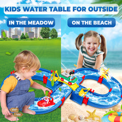 YCFUN Kids Outdoor Water Table Toys, Water Park Playset 50Pcs DIY Table Beach Toy