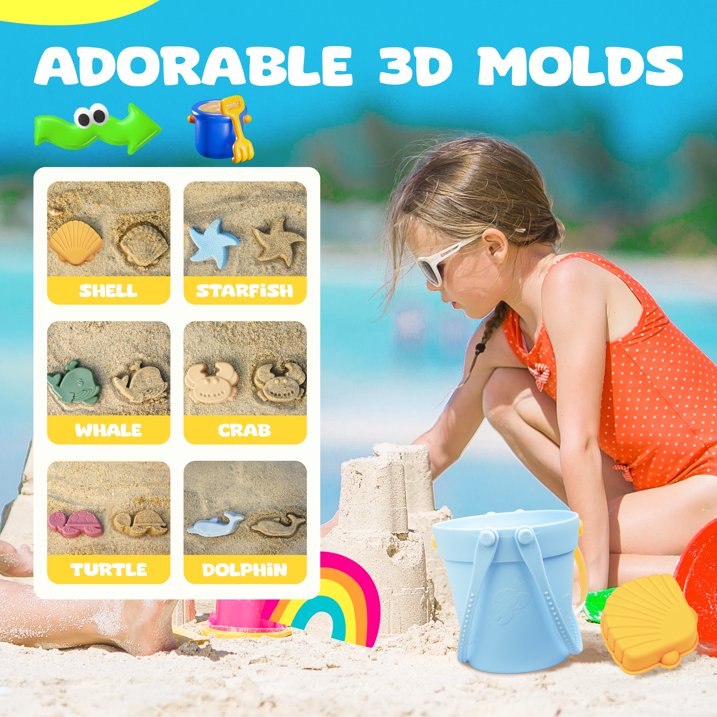 Beach Toys, YCFUN Silicone Sand Toys for Boys Girls Childs Kids with Shovel and Sand Bucket