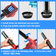 YCFUN 2-in-1 Leaf Blower Bubble Machine for Kids, ABS Pretend Play Outdoor Toys for Toddlers Girls Boys, Red