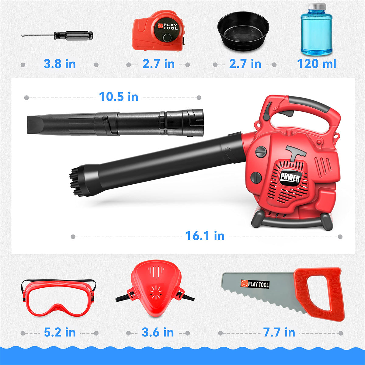 YCFUN 2-in-1 Leaf Blower Bubble Machine for Kids, ABS Pretend Play Outdoor Toys for Toddlers Girls Boys, Red