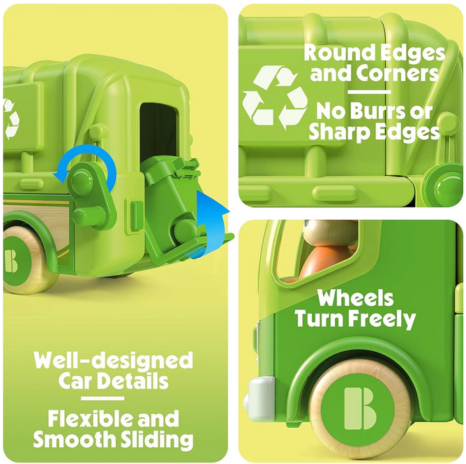 YCFUN Toy Wodden Car Truck Set, STEM Garbage Truck Vehicle Playsets Toys for Boys Kids Toddler Ages 3 4 5 6 7 8 Year Olds