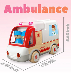 YCFUN Toy Wodden Car Truck Set, STEM Ambulance Vehicle Playsets Toys for Boys Kids Toddler Ages 3 4 5 6 7 8 Year Olds