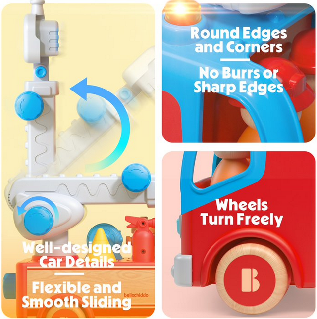 YCFUN Toy Wodden Car Fire Truck Set, STEM Fire Engine Vehicle Playsets Toys for Boys Kids Toddler Ages 3 4 5 6 7 8 Year Olds