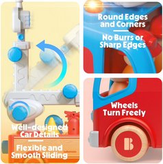 YCFUN Toy Wodden Car Fire Truck Set, STEM Fire Engine Vehicle Playsets Toys for Boys Kids Toddler Ages 3 4 5 6 7 8 Year Olds