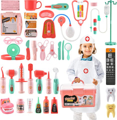 YCFUN Doctor Kit for Kids, Pretend Play Educational Doctor Set, Medical Dr Kit with Stethoscope & Doctor Costume, Durable Dentist Kit Playset for Toddler Boys Girls 3 4 5 6 7 8