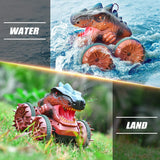 YCFUN TA201 Dinosaur Monster Trucks for Boys 4-7, 2.4Ghz Amphibious Remote Control Car with Light & Spray Function,Waterproof RC Boat Summer Beach Pool Gift,Dinosaur Toys for 3 4 5 6 7 8 Year Old Boy Girl