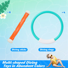 YCFUN Pool Diving Toys, Underwater Swimming Pool Toys for Kids Ages 4-8, Training Pool Diving Rings, and Diving Sticks Gift Set
