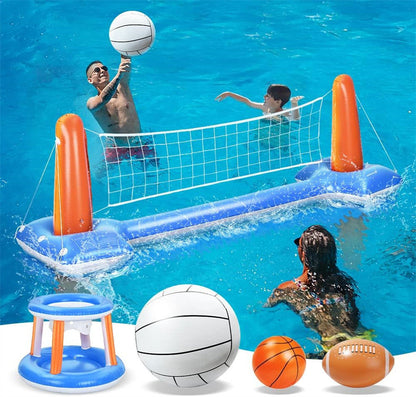 YCFUN Pool Toys - Swimming Pool Basketball & Volleyball Sets Incl Inflatable Pool Volleyball Net, Floating Basketball Hoop and Water Football