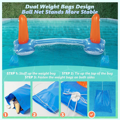 YCFUN Pool Toys - Swimming Pool Basketball & Volleyball Sets Incl Inflatable Pool Volleyball Net, Floating Basketball Hoop and Water Football