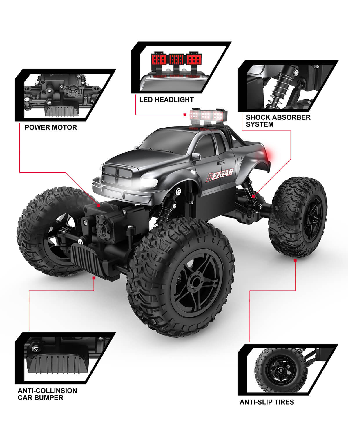 YCFUN TC141 Toy Grade 1:14 Scale Remote Control Car, All Terrains Electric Toy Off Road RC Truck